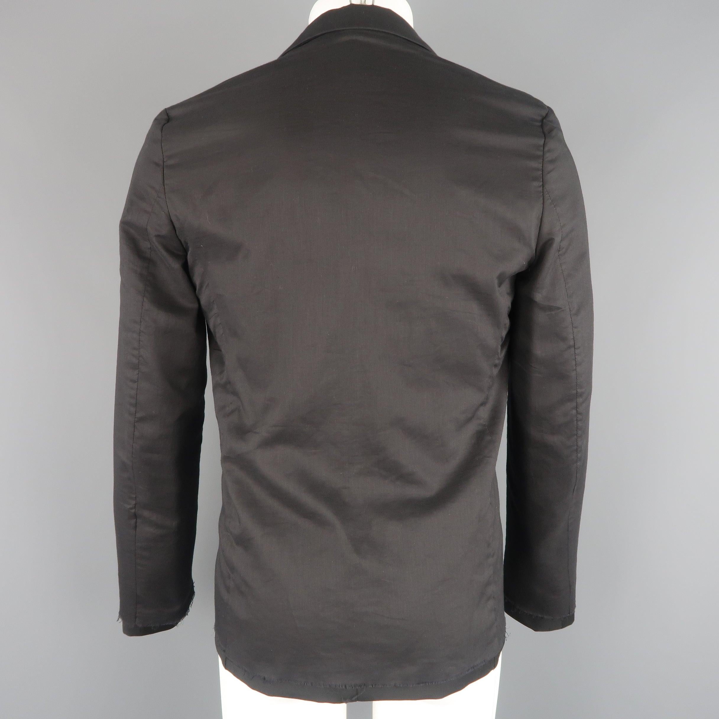 KRIS VAN ASSCHE 36 Regular Black Layered Raw Edge Wool Sport Coat For Sale 1