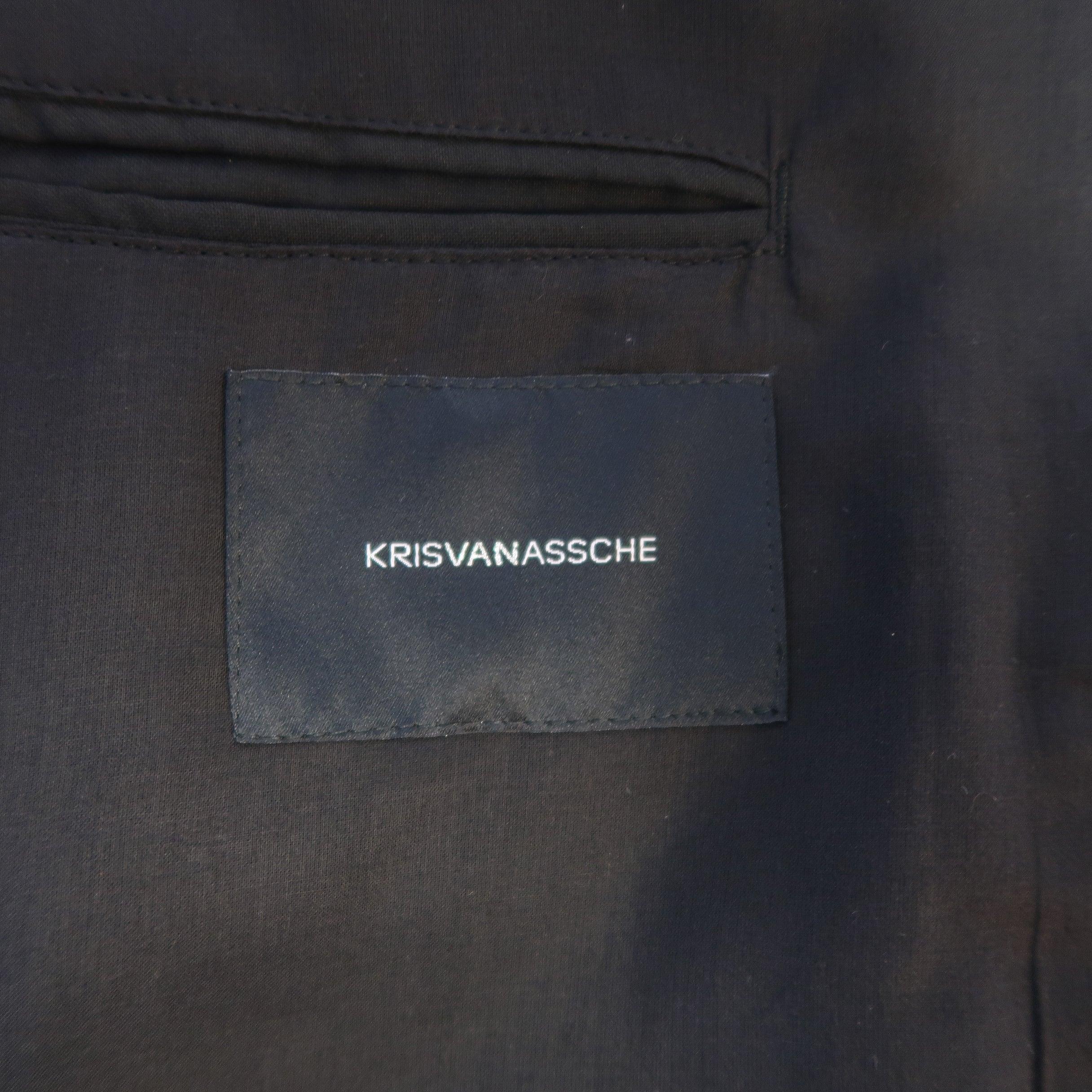 KRIS VAN ASSCHE 36 Regular Black Layered Raw Edge Wool Sport Coat For Sale 3