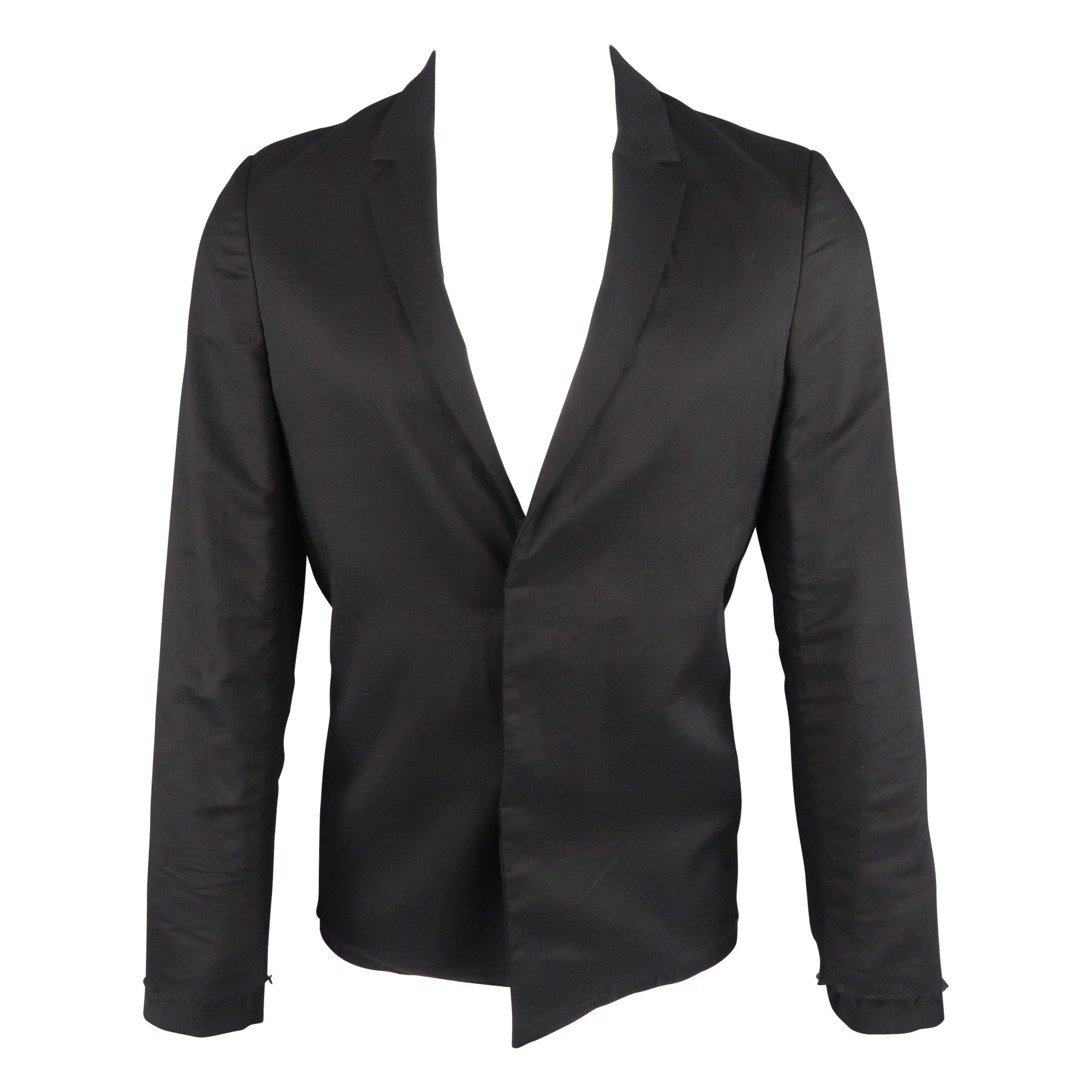 KRIS VAN ASSCHE 36 Regular Nero Cappotto sportivo in lana a strati con bordi grezzi in vendita
