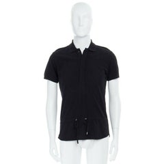 KRIS VAN ASSCHE black cotton drawstring waist short sleeve polo shirt M