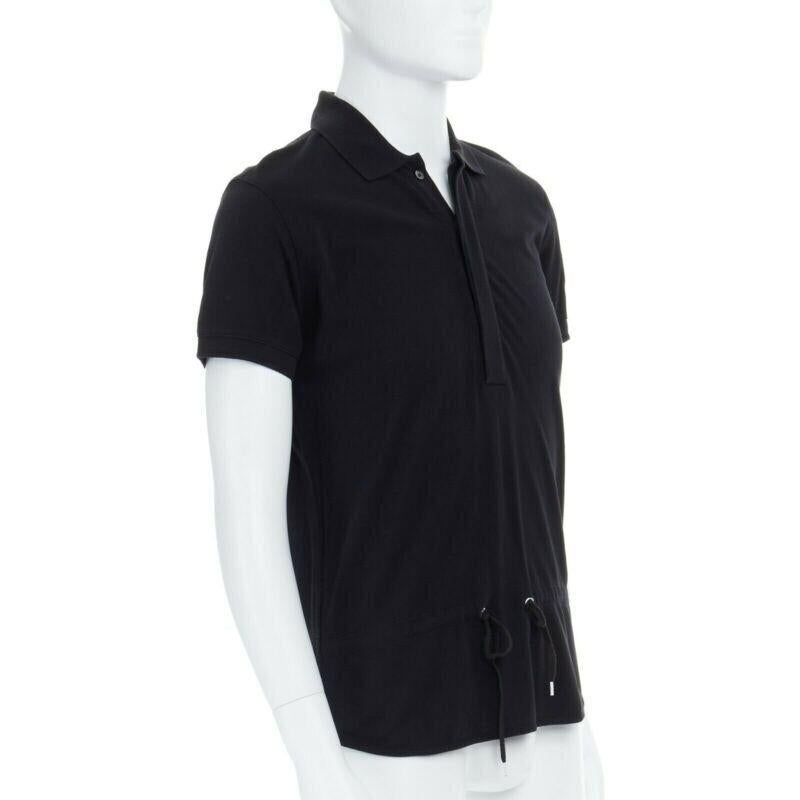 Black KRIS VAN ASSCHE black cotton drawstring waist short sleeve polo shirt M For Sale