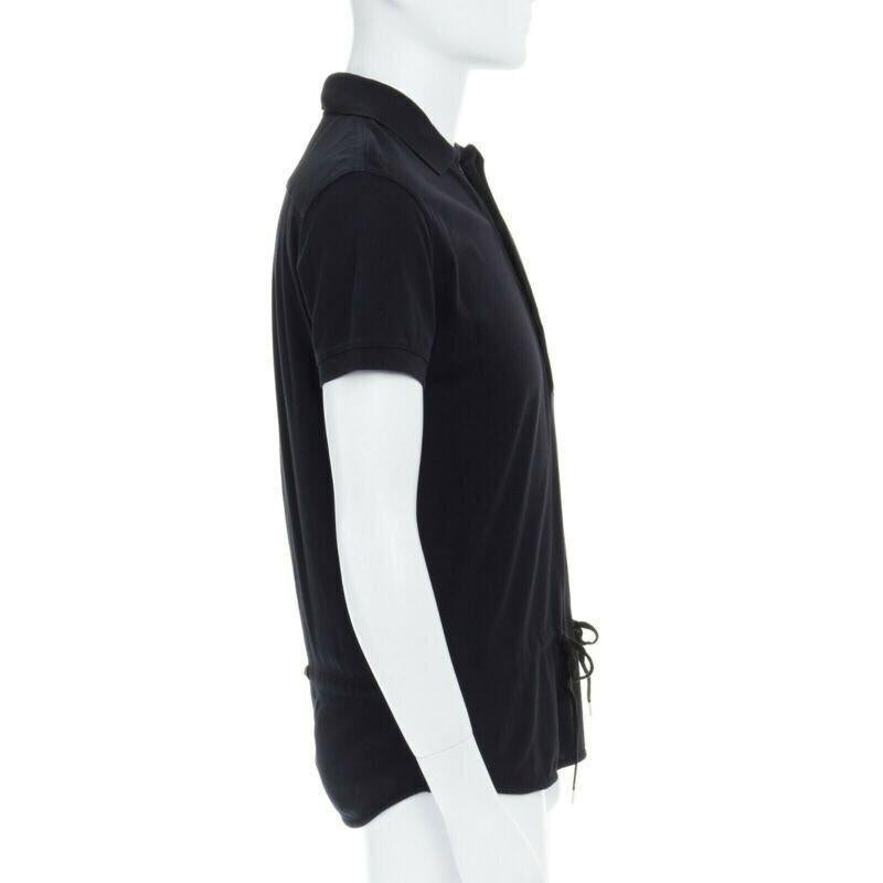 KRIS VAN ASSCHE black cotton drawstring waist short sleeve polo shirt M In Good Condition For Sale In Hong Kong, NT