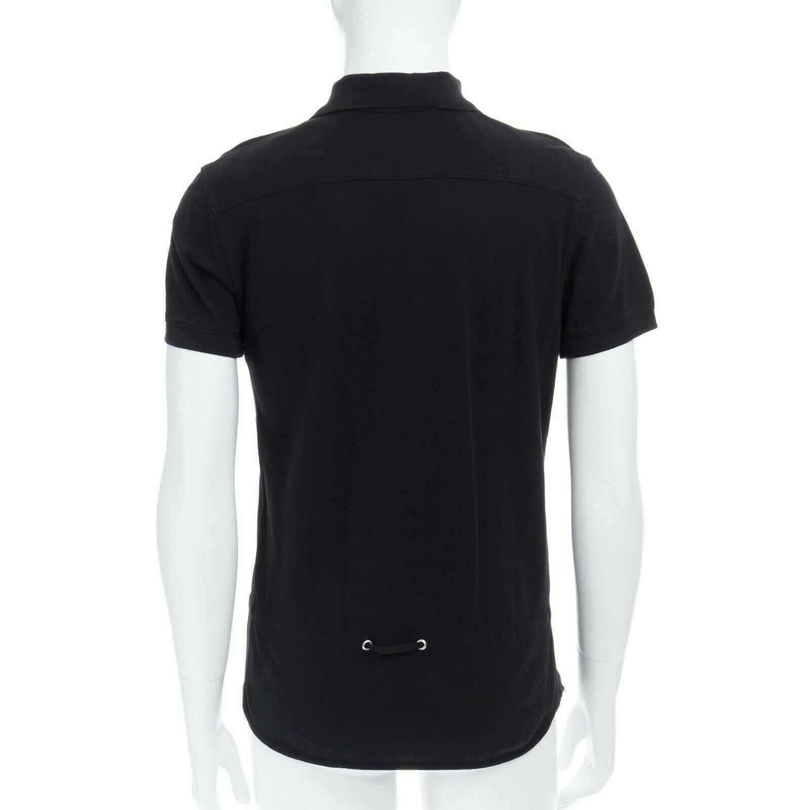 Black KRIS VAN ASSCHE black cotton drawstring waist short sleeve polo shirt M