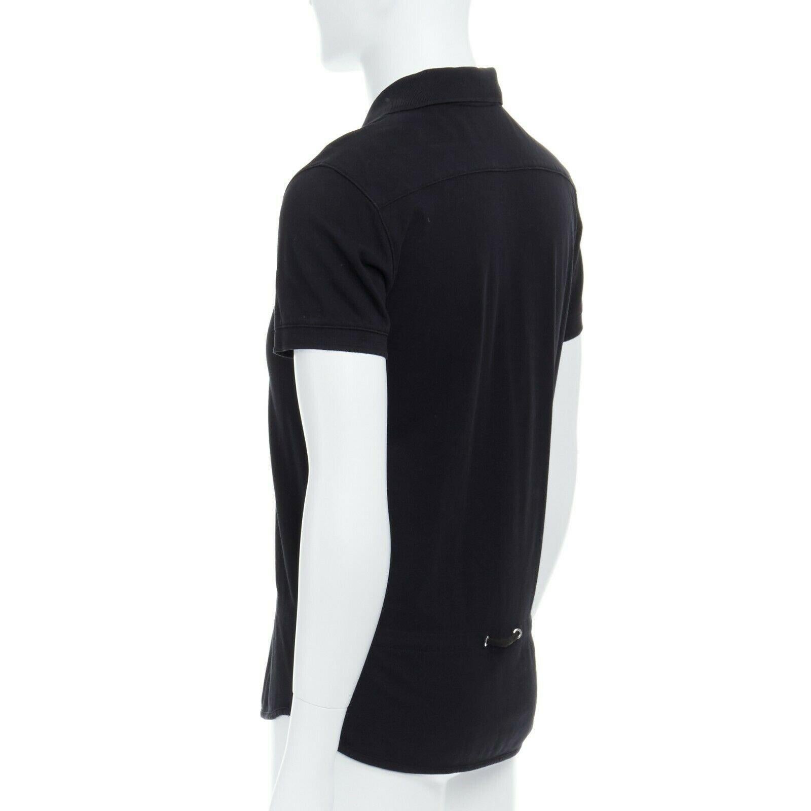 KRIS VAN ASSCHE black cotton drawstring waist short sleeve polo shirt M In Good Condition In Hong Kong, NT