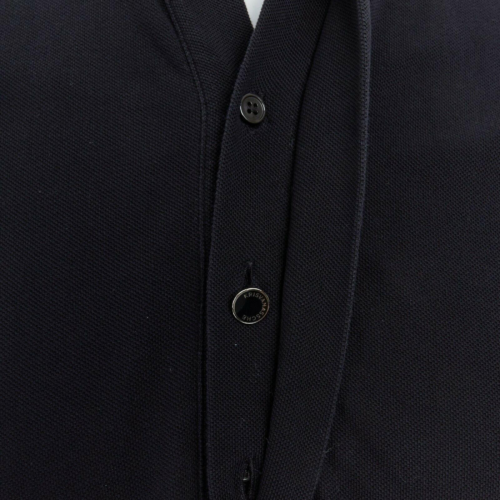 KRIS VAN ASSCHE black cotton drawstring waist short sleeve polo shirt M 1