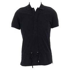 KRIS VAN ASSCHE black cotton drawstring waist short sleeve polo shirt M