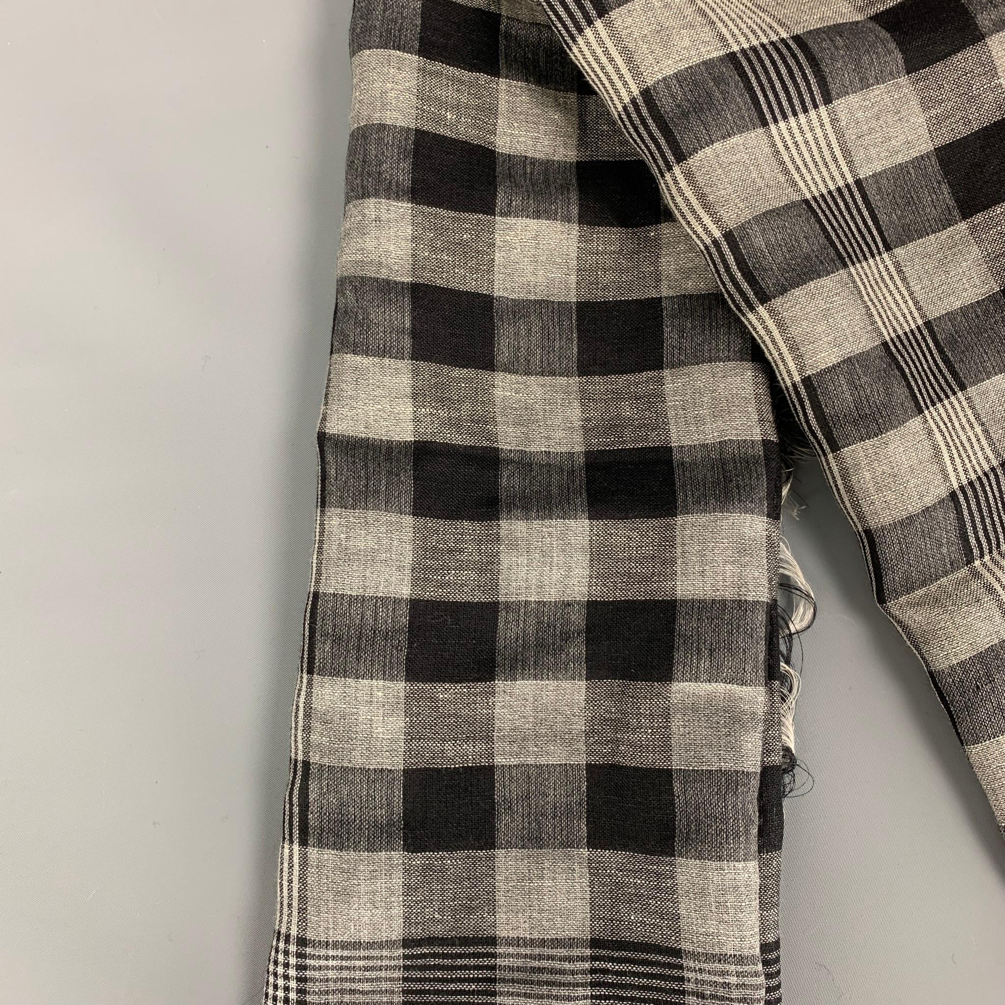 Men's KRIS VAN ASSCHE Grey Black Checkered Cashmere Linen Scarf