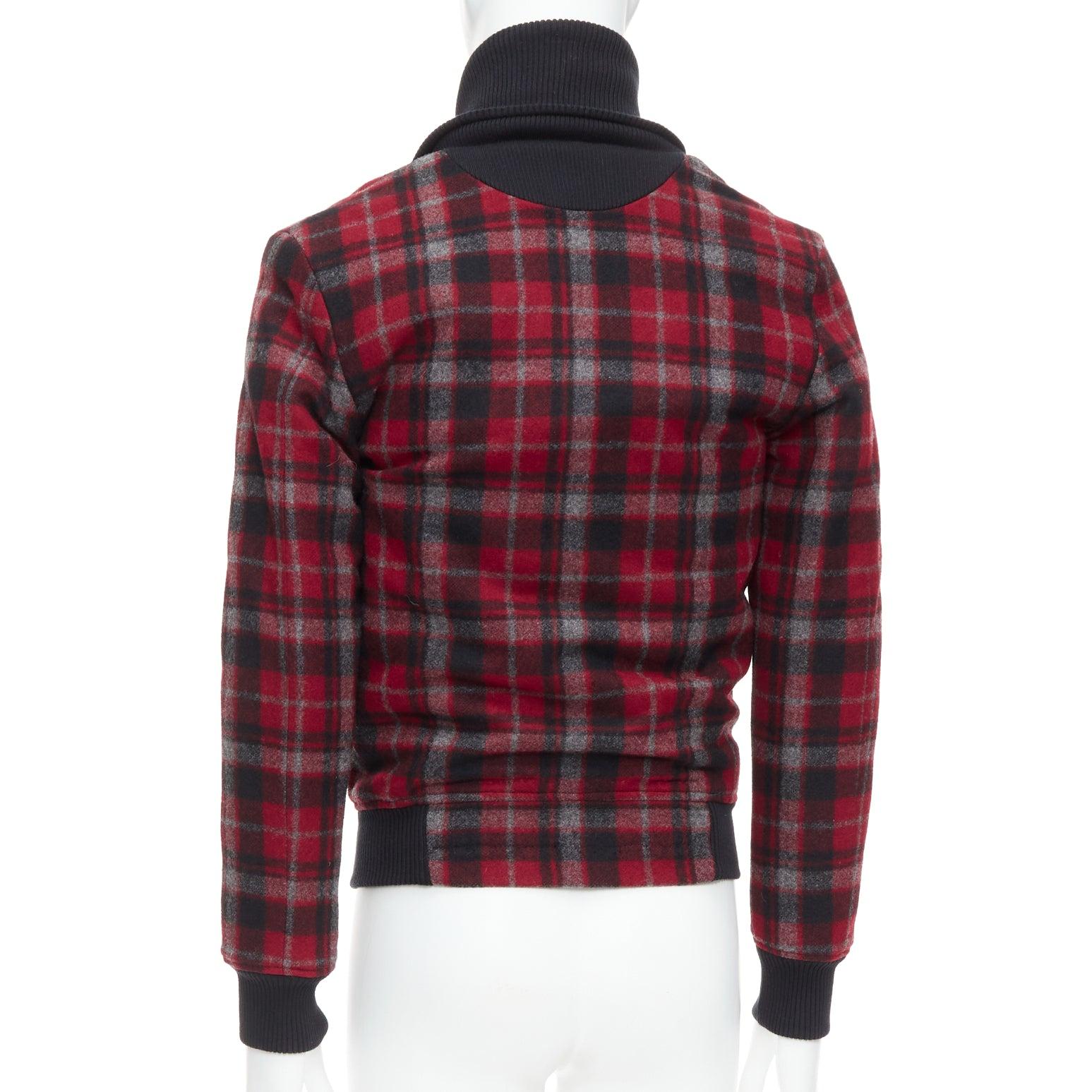 KRIS VAN ASSCHE red black virgin wool checkered cotton trim bomber IT46 S For Sale 1