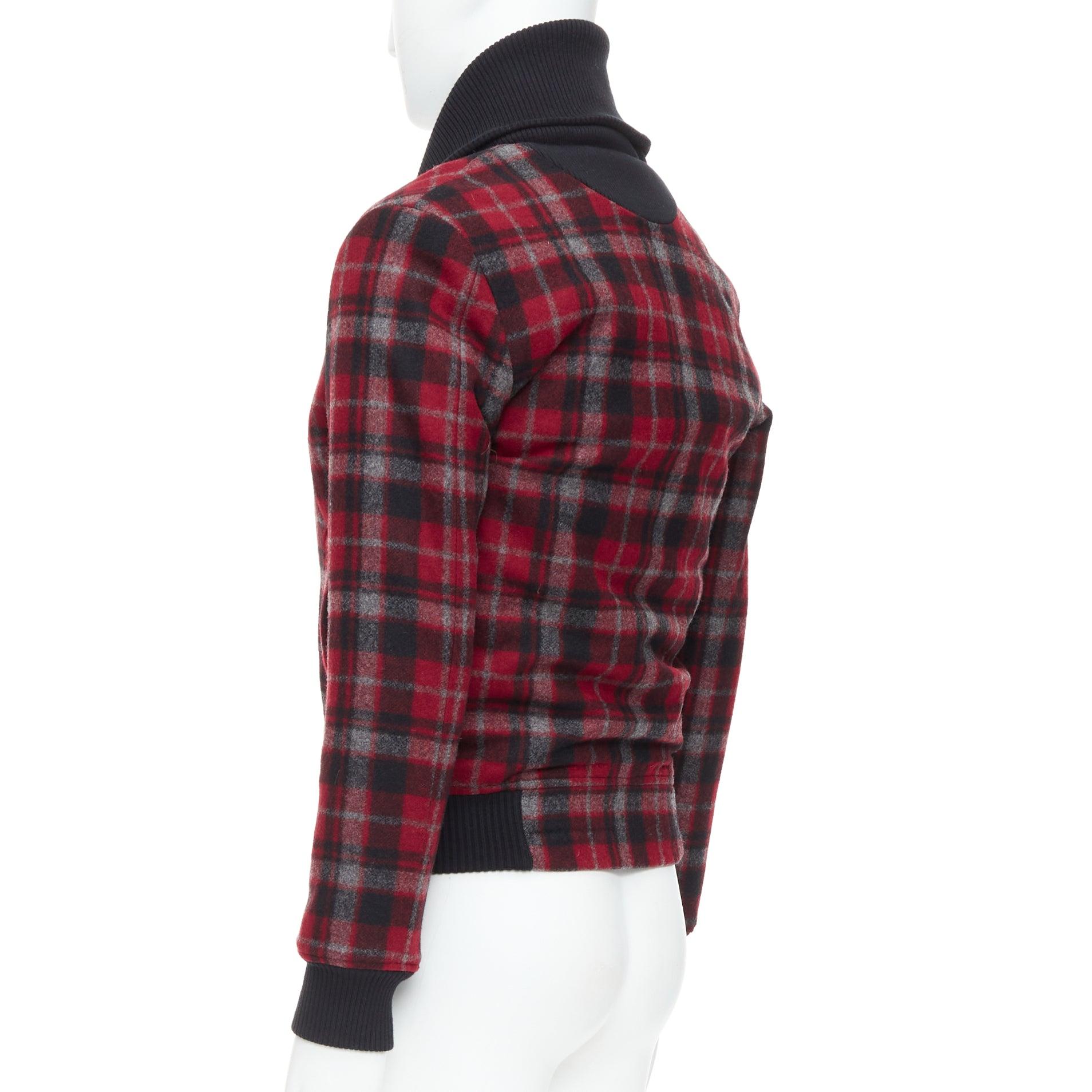 KRIS VAN ASSCHE red black virgin wool checkered cotton trim bomber IT46 S For Sale 2