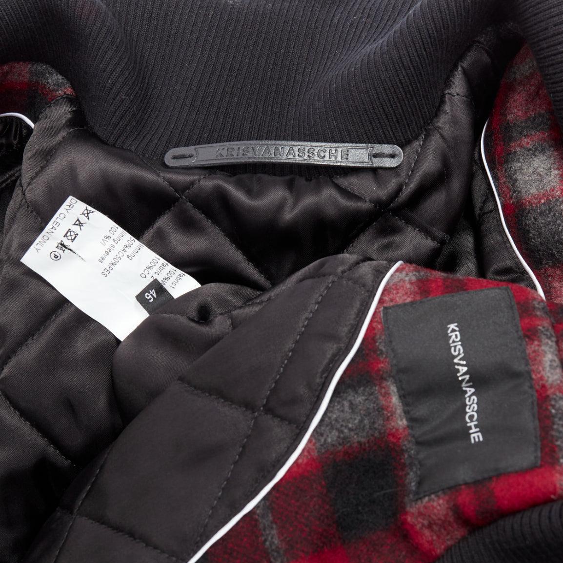 KRIS VAN ASSCHE red black virgin wool checkered cotton trim bomber IT46 S For Sale 4