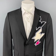 KRIS VAN ASSCHE Size 40 Black Patches Wool Notch Lapel Sport Coat