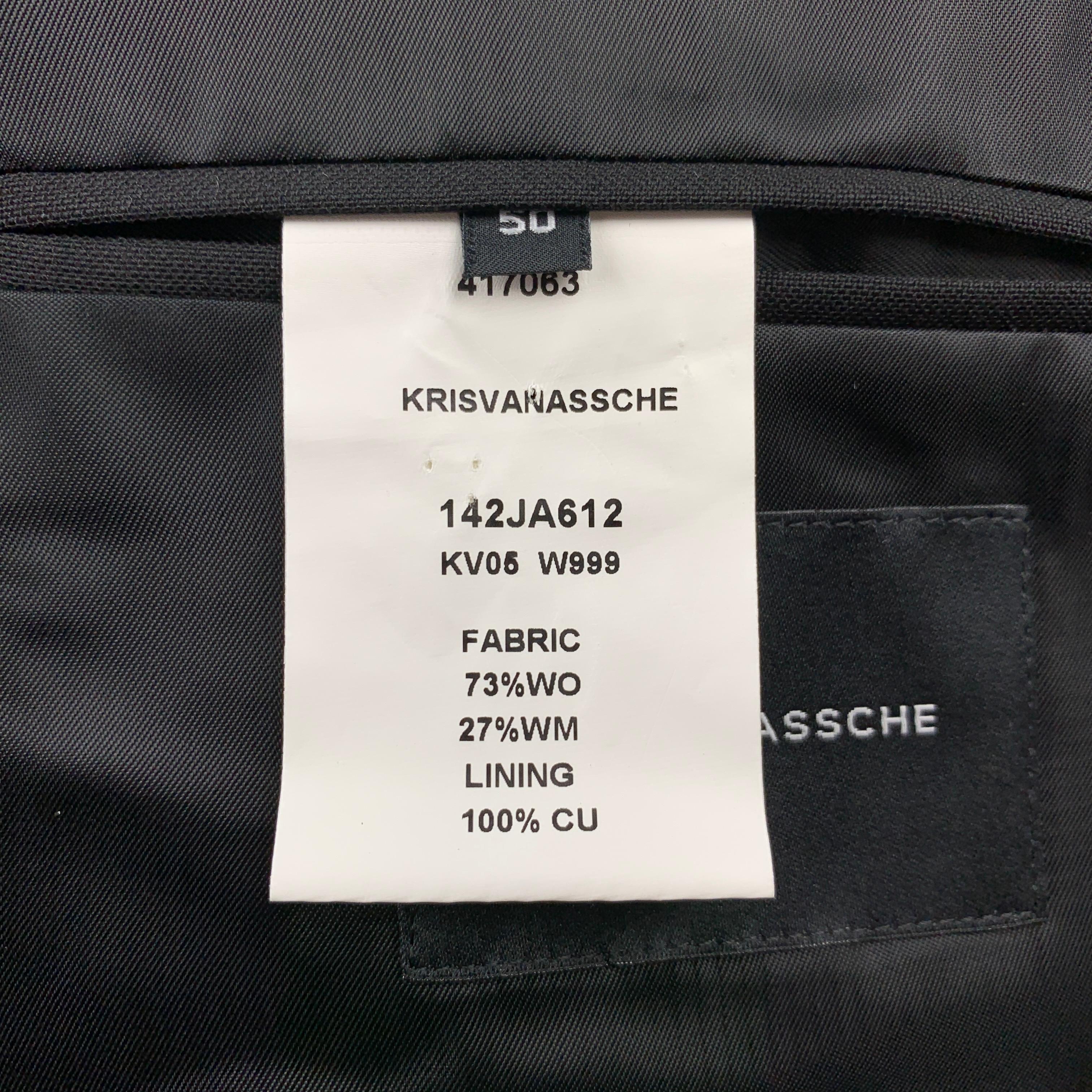 KRIS VAN ASSCHE Size 40 Black Patches Wool Notch Lapel Sport Coat 1