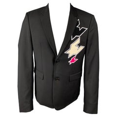 KRIS VAN ASSCHE Size 40 Black Patches Wool Notch Lapel Sport Coat