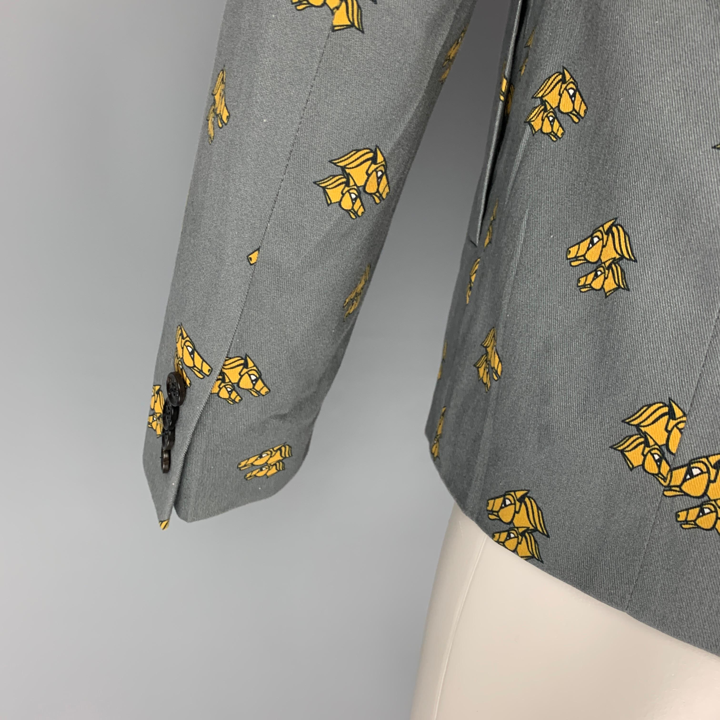 KRIS VAN ASSCHE Size 40 Grey Mustard Print Polyester Sport Coat In Good Condition In San Francisco, CA