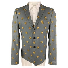 KRIS VAN ASSCHE Size 40 Grey Mustard Print Polyester Sport Coat