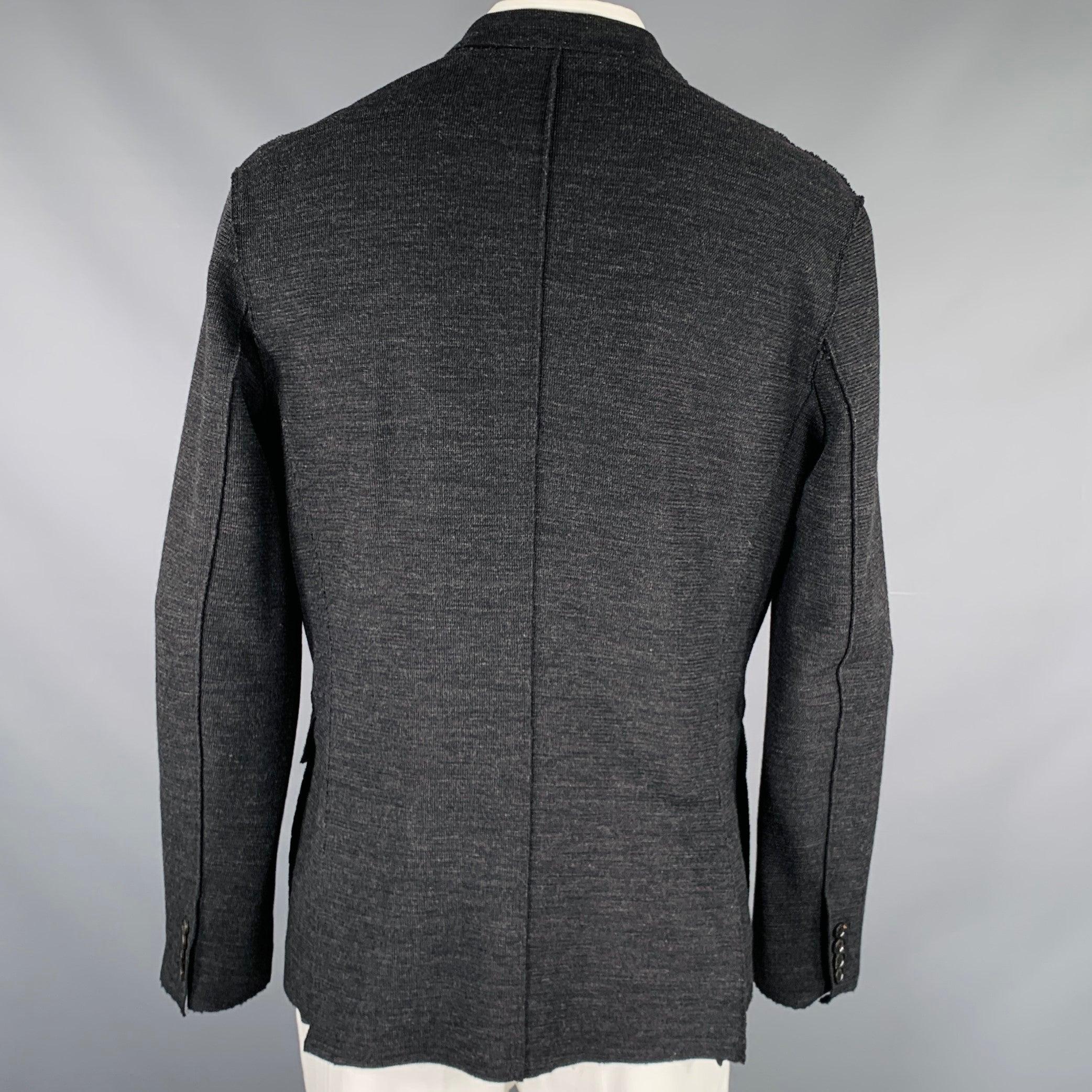 KRIS VAN ASSCHE Size 42 Black Distressed Cotton Blend Sport Coat In Excellent Condition For Sale In San Francisco, CA