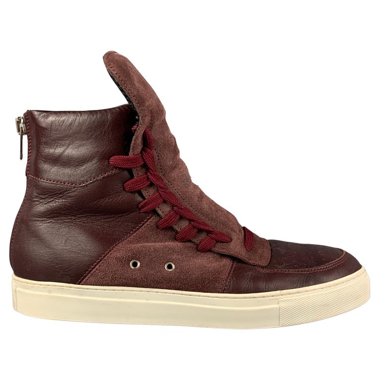 KRIS VAN ASSCHE Size 9 Burgundy Mixed Fabrics Leather High Top Sneakers For  Sale at 1stDibs
