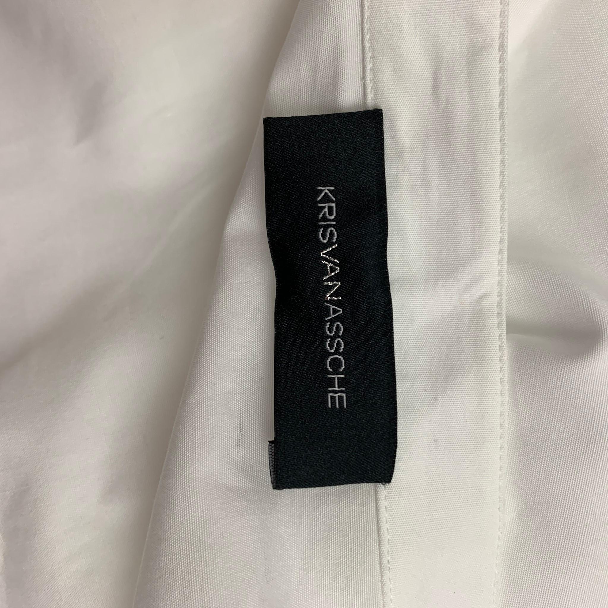 KRIS VAN ASSCHE Size L White Cotton Nehru Collar Long Sleeve Shirt In Good Condition In San Francisco, CA