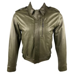 KRIS VAN ASSCHE Size S Olive Leather Pleated Zip Up Jacket