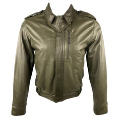 KRIS VAN ASSCHE Size S Olive Leather Pleated Zip Up Jacket