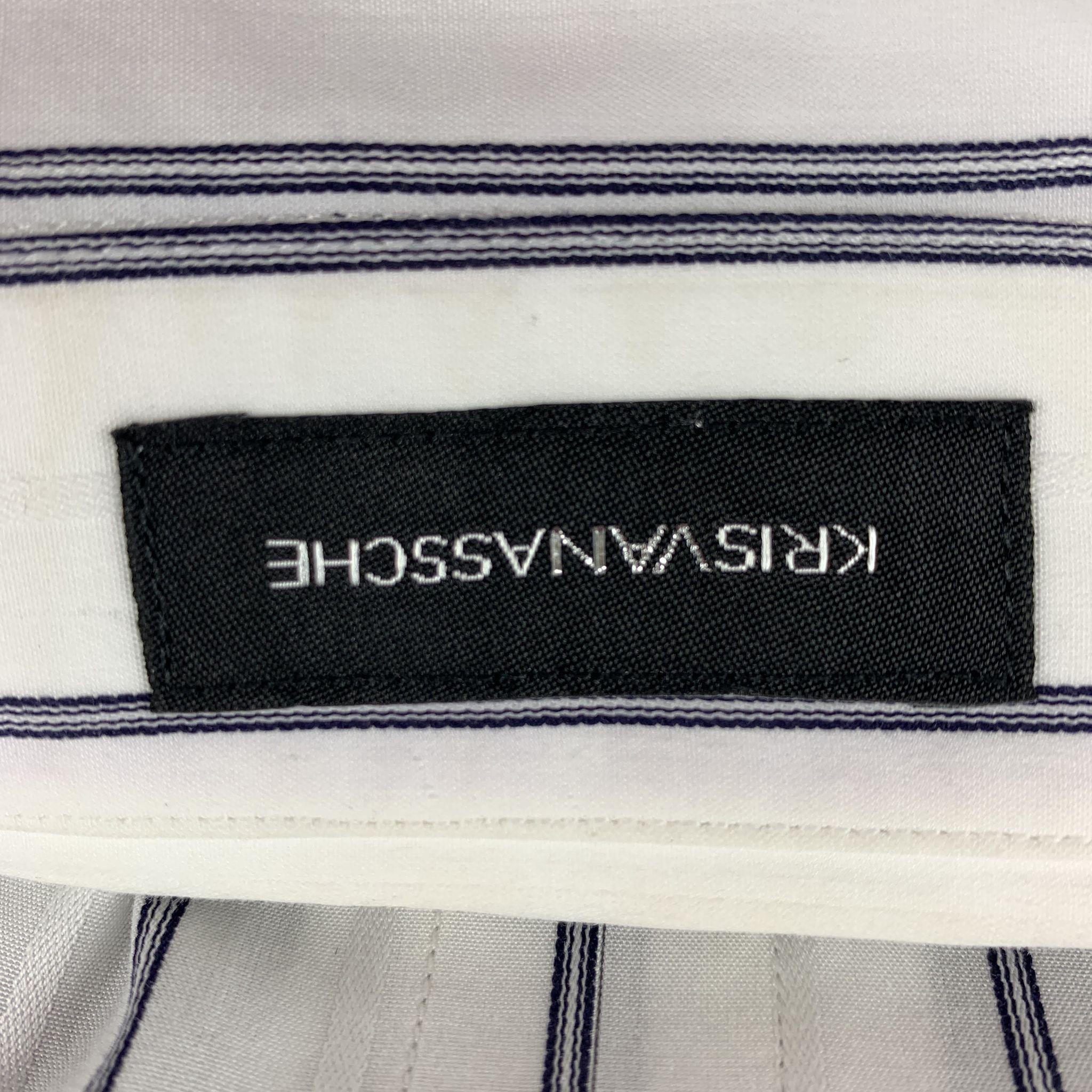 KRIS VAN ASSCHE Size XS White & Navy Stripe Cotton Long Sleeve Shirt In Excellent Condition In San Francisco, CA