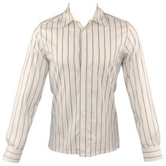 KRIS VAN ASSCHE Size XS White & Navy Stripe Cotton Long Sleeve Shirt