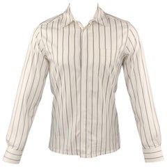 KRIS VAN ASSCHE Talla XS Camisa de algodón de manga larga a rayas blanca y azul marino