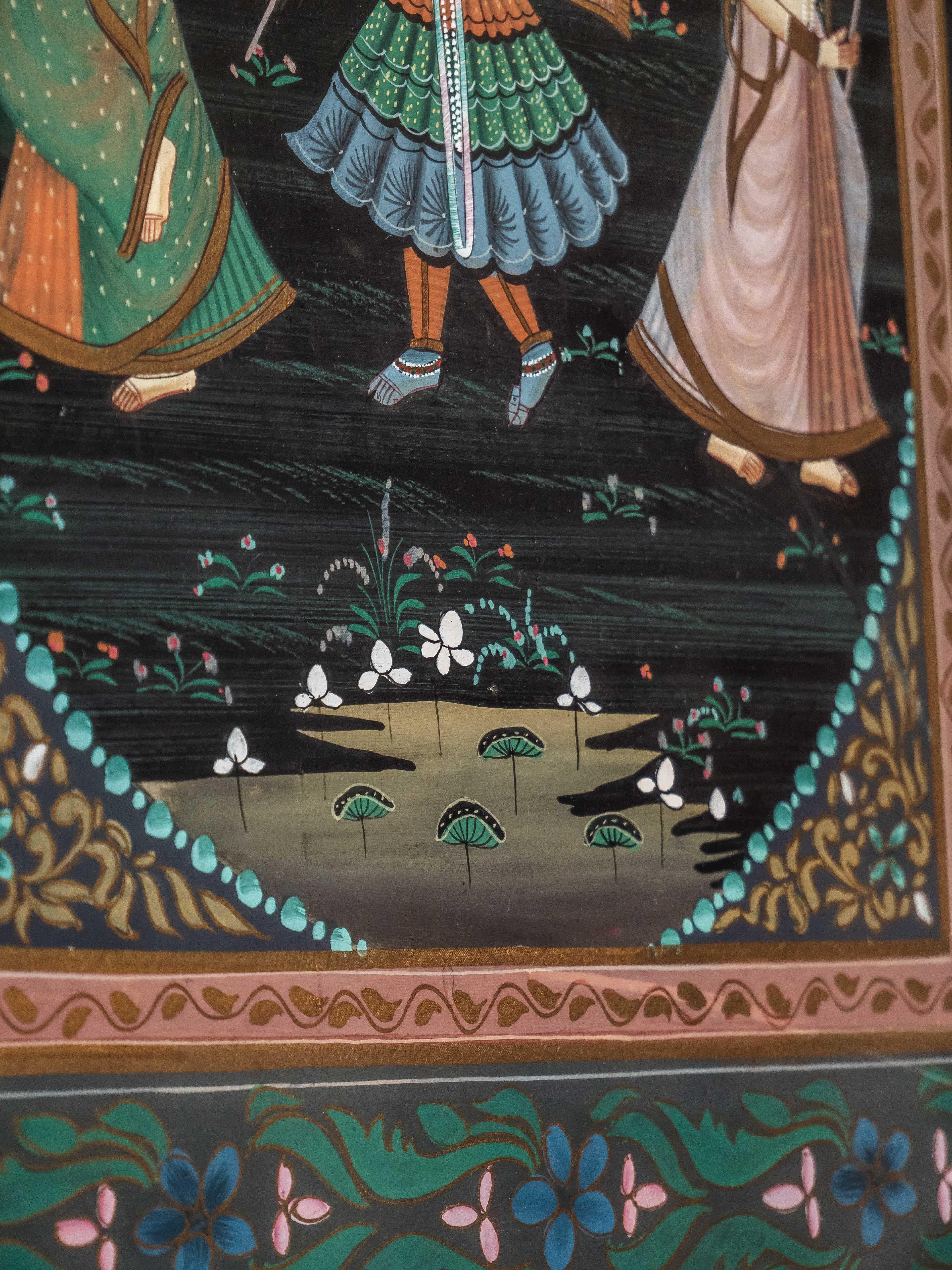 Late 20th Century Krishna and the Gopis. Indian painting on silk For Sale