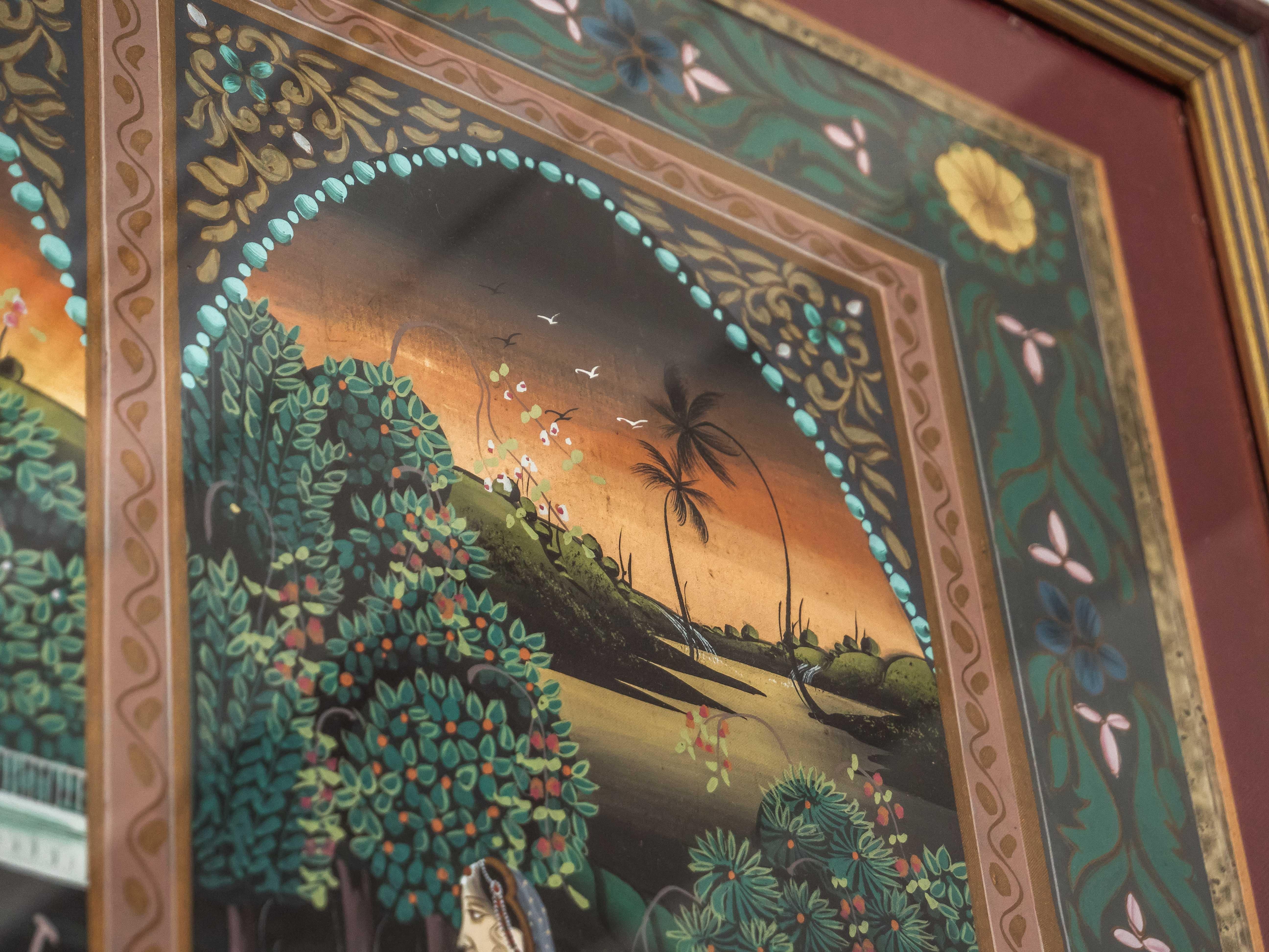 Silk Krishna and the Gopis. Indian painting on silk For Sale