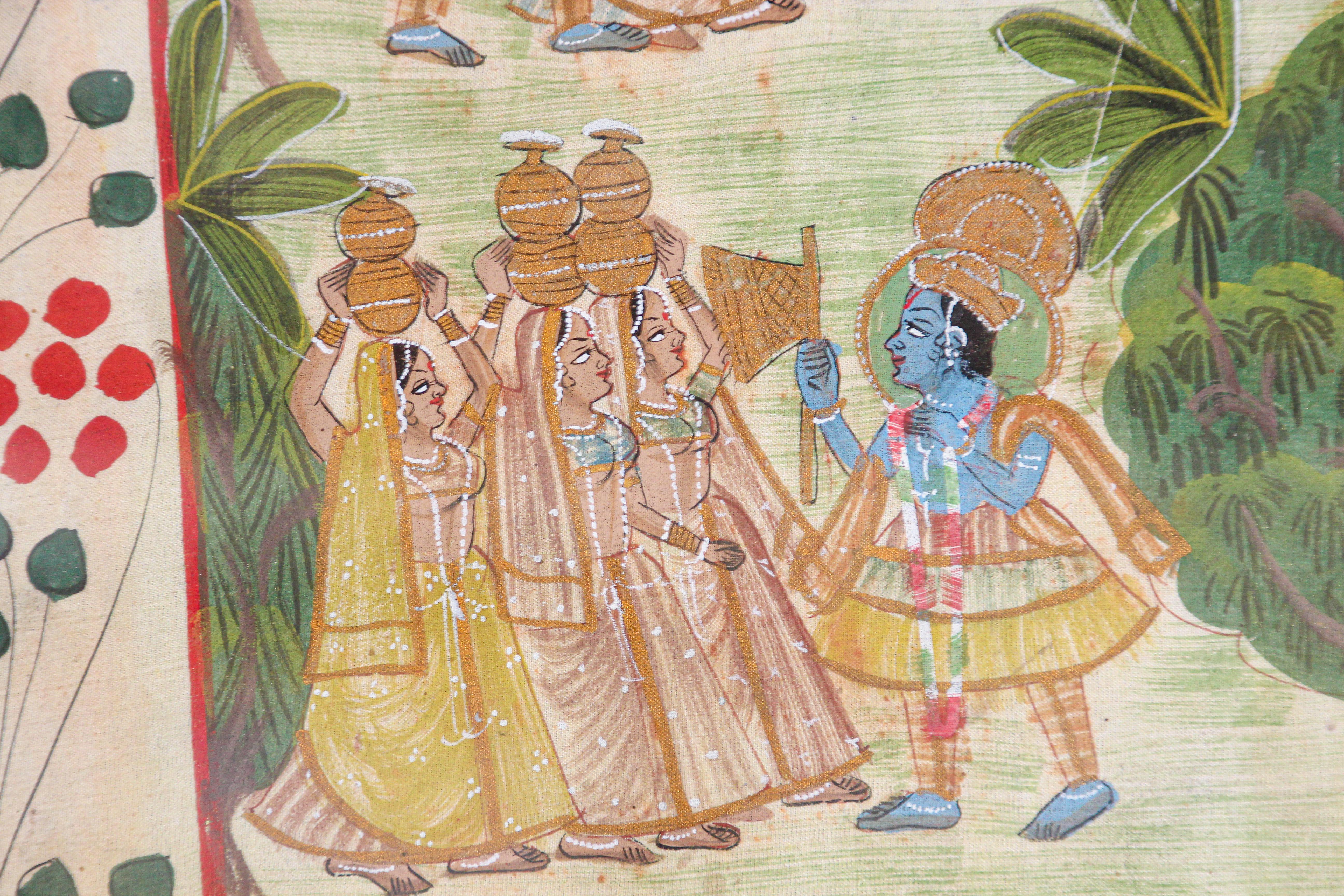 Krishna, Radha, and the Gopis Meet a Young Prince, Picchawai Painting 1
