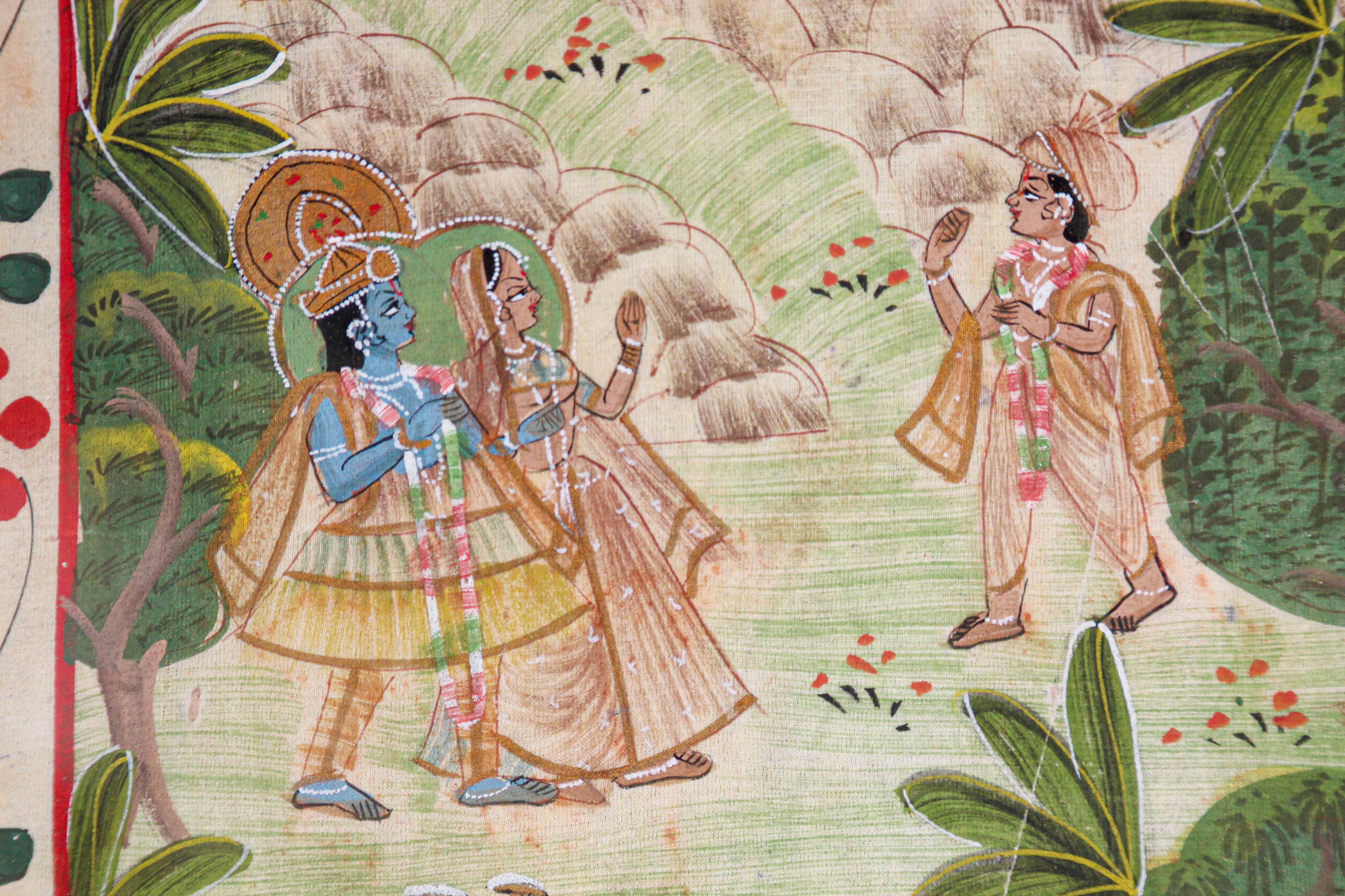 Hand-Painted Krishna, Radha, and the Gopis Meet a Young Prince, Picchawai Painting