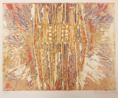 Untitled Intaglio Etching Print in Color Indian Modernist Master Krishna Reddy