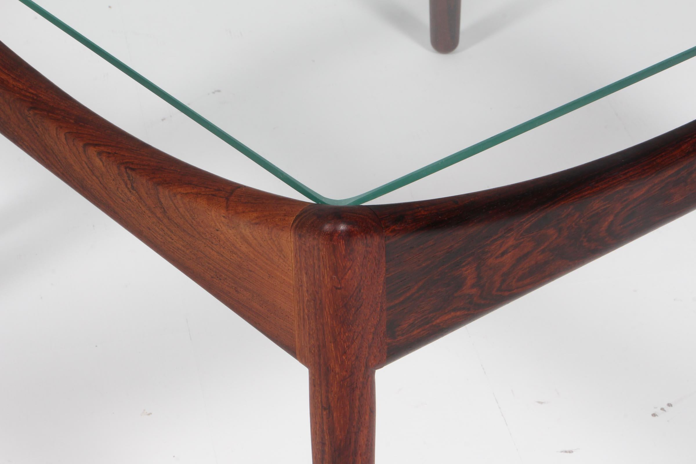 Scandinavian Modern Krisitan S. Vedel Coffee Table, Rosewood and glass, Denmark, 1960s For Sale