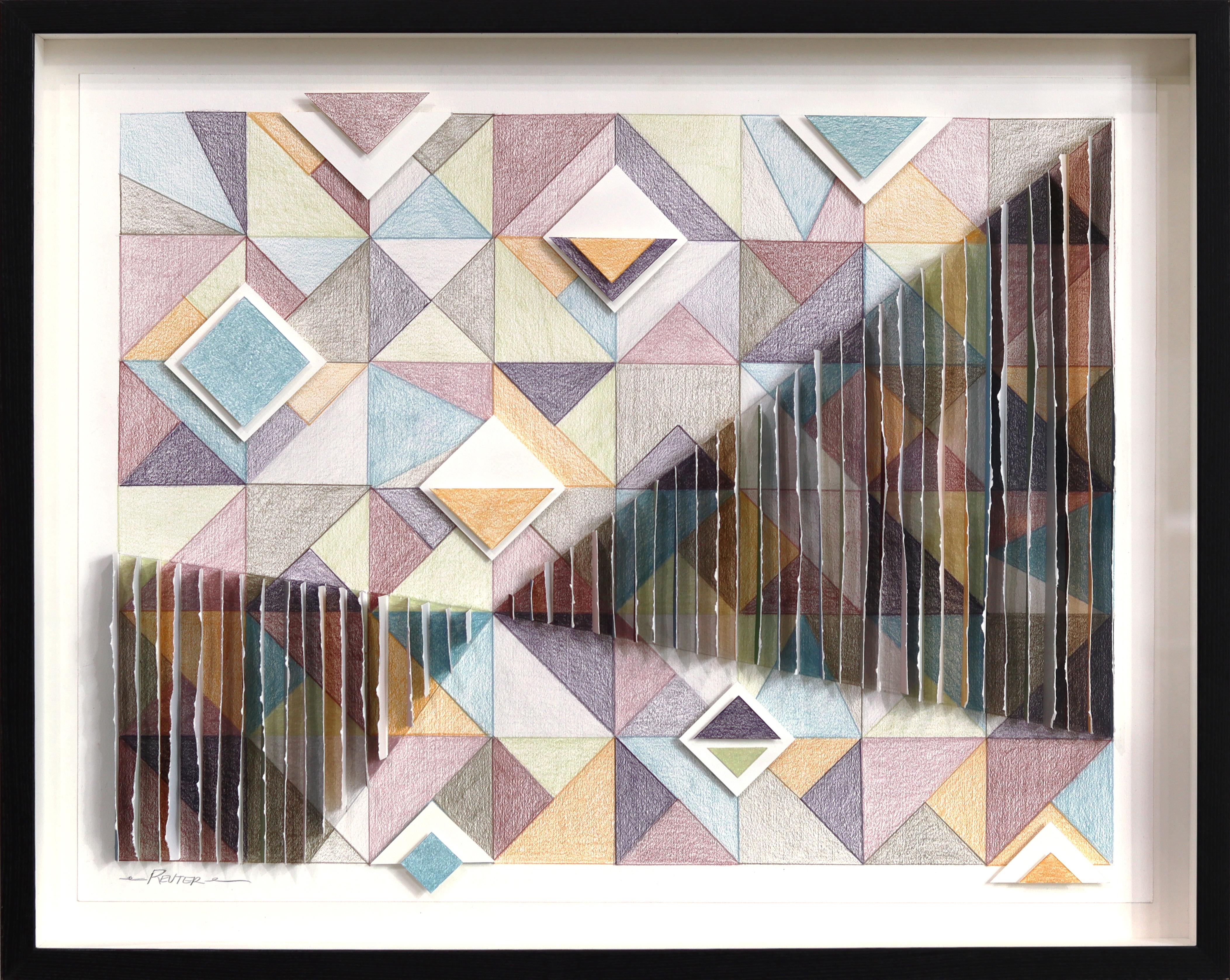 Évolution prismatique - Œuvre d'art abstraite sur papier, de technique mixte, de type sculptural, encadrée - Art de Krista Reuter