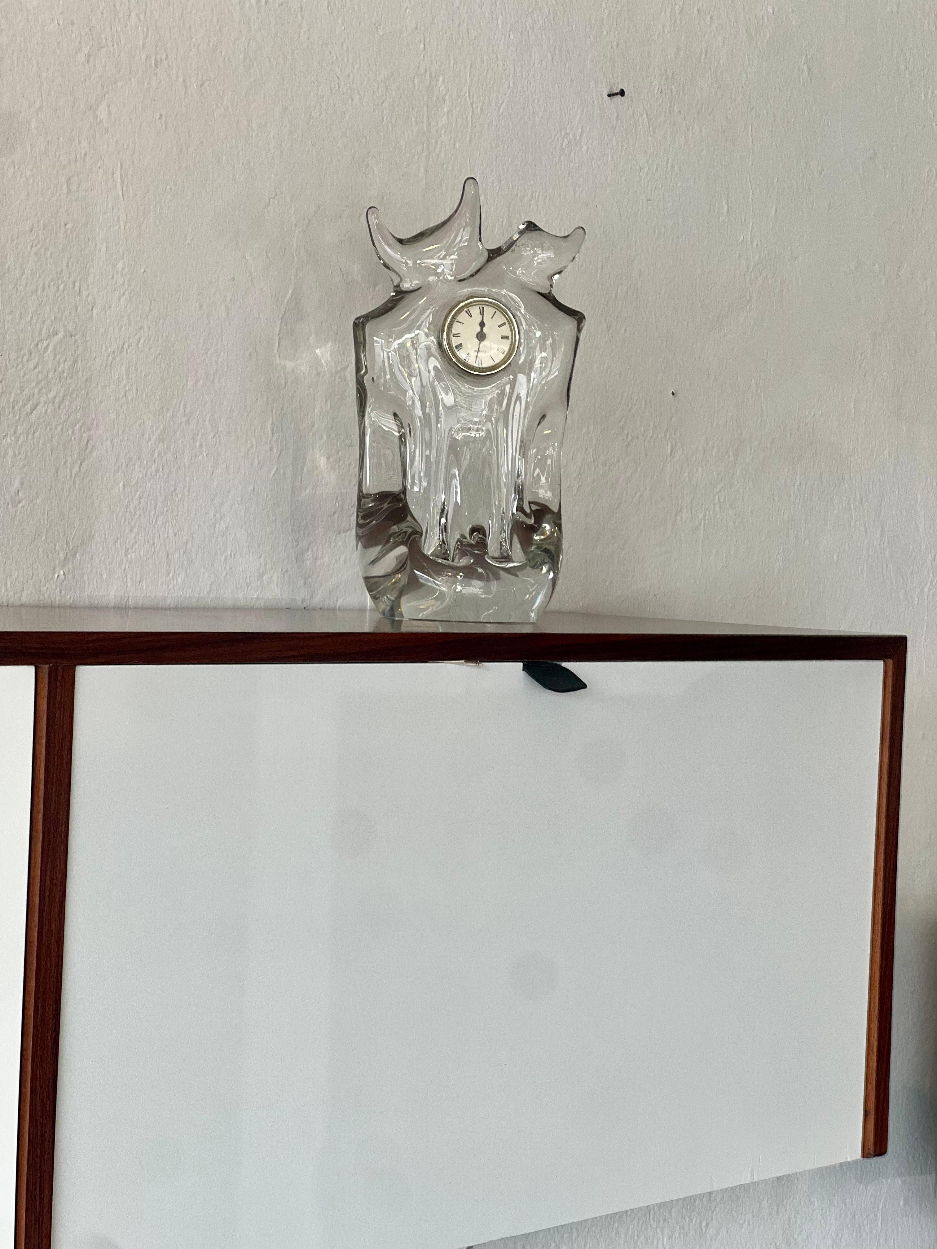 Abstract crystal sculpture by kristaluxus with clock (not working), made in the mid-seventies in Monterrey, Mex.