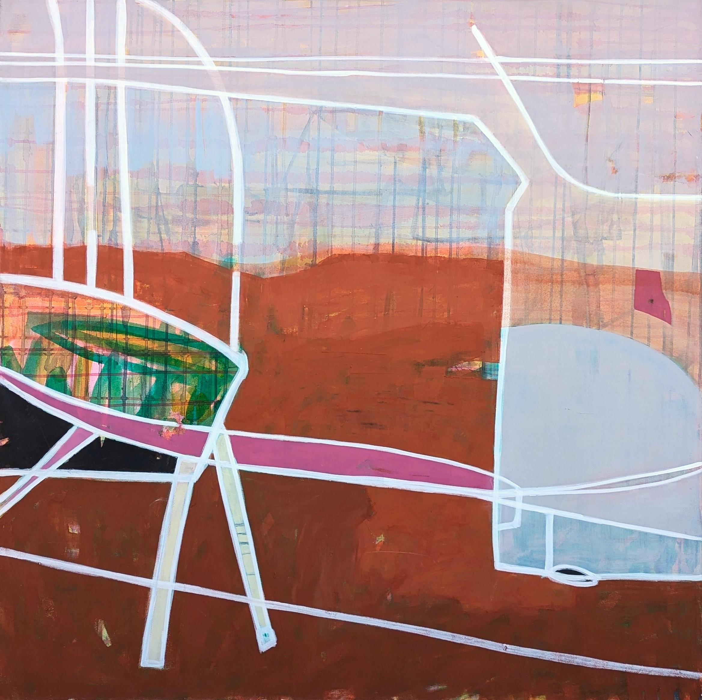 Kristen Anton Interior Painting – "Arthur Avenue" Zeitgenössische abstrakte farbenfrohe Innenraum-Landschaftsmalerei