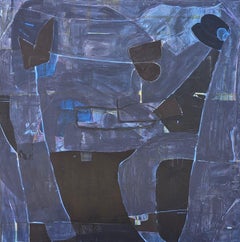 "Circo Circus" Pintura abstracta contemporánea en tonos azul oscuro y negro