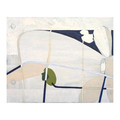 "College-Ruled No. 4" Contemporary Neutral Navy, Blue, & Green Abstract Painting