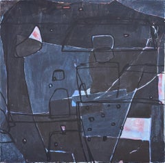 Edison Contemporary Dark Blue, Pink, & Black Toned Geometric Abstract Painting