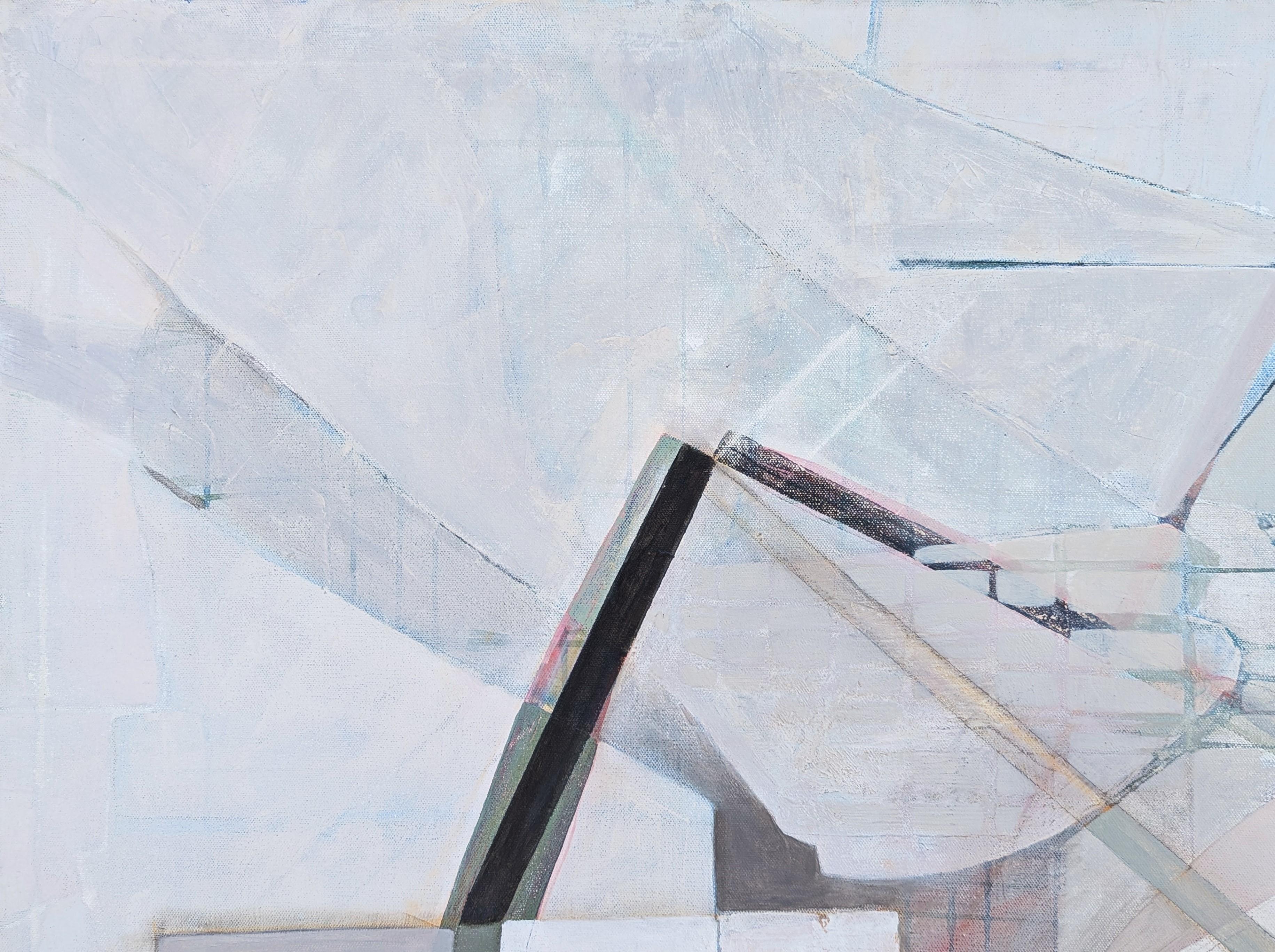 “G’s Paper City” Contemporary Pastel Peach and Blue Toned Abstract Painting For Sale 2