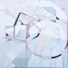 "La città di carta di G" Pittura astratta contemporanea a pastello sui toni del pesca e del blu