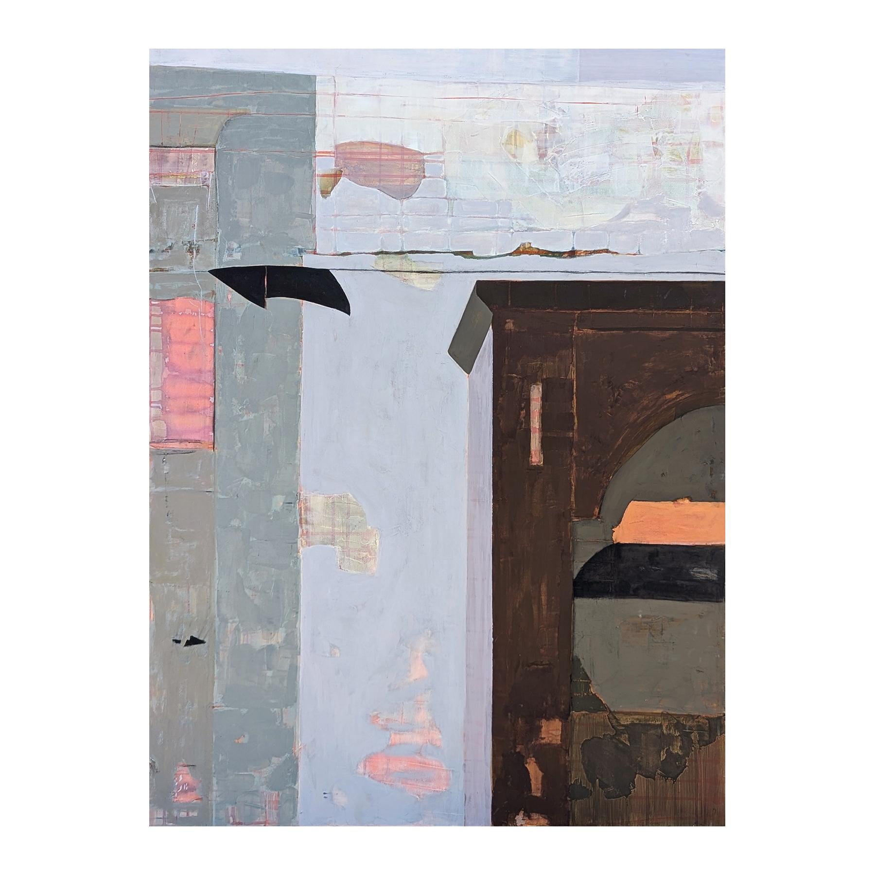 “Mr. Melville’s Kitchen” Contemporary Pastel Toned Abstract Still Life Painting - Gray Abstract Painting by Kristen Anton