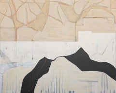 "Roots Run Deep" Contemporary Neutral Tan & Black Abstract Landscape Painting