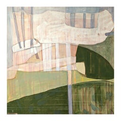 "Safe To Take A Step Out" Contemporary Pink &Green Abstract Landscape Painting