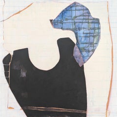 "Token" Contemporary Abstract Black, Tan, & Blue Neutral Toned Painting