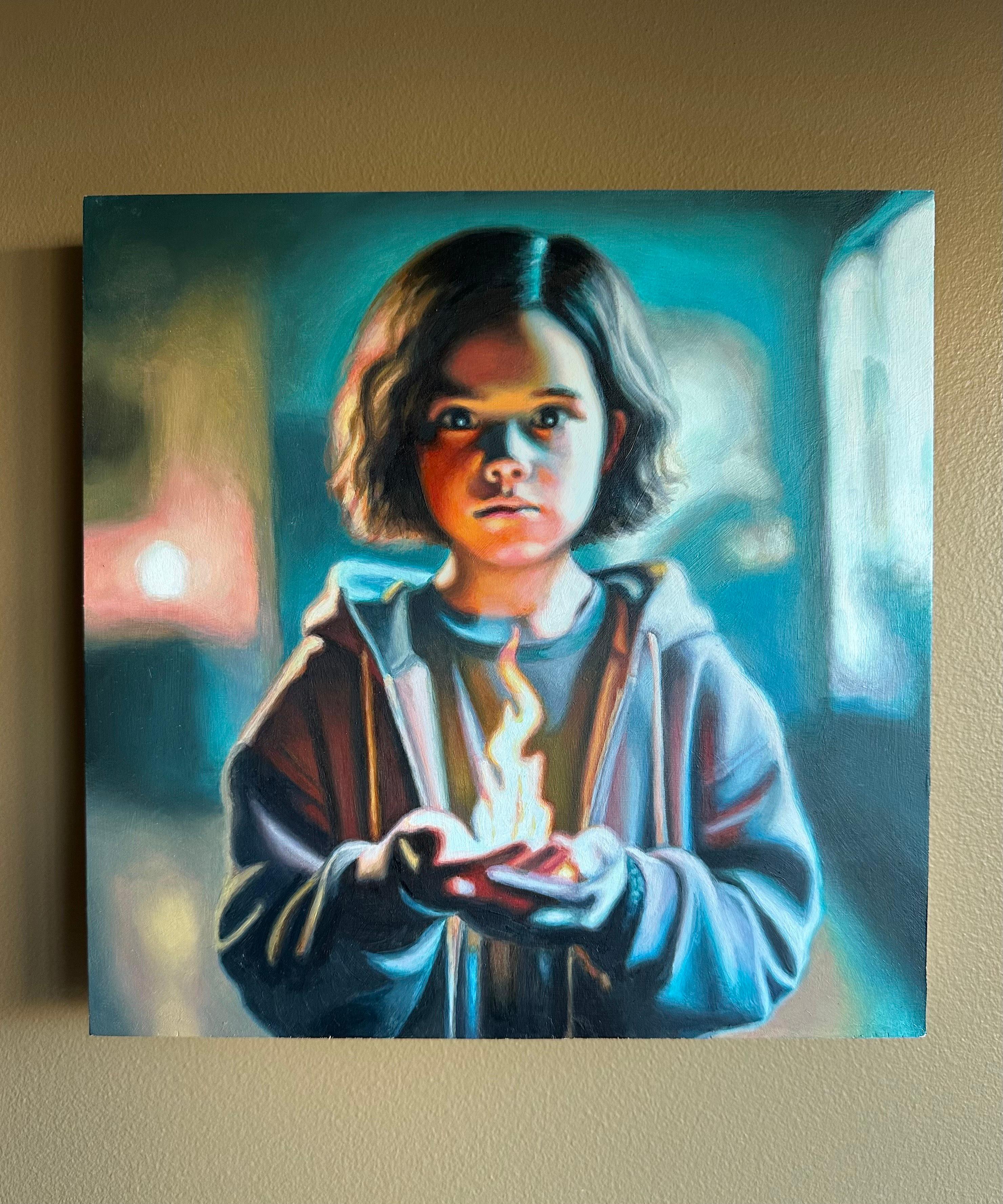 <p>Artist Comments<br>A child stands alone in a quiet, dimly lit interior. She cradles a flame in her hands with its warm glow illuminating her face. The composition evokes themes of memory, transformation, and quiet resilience. It invites viewers