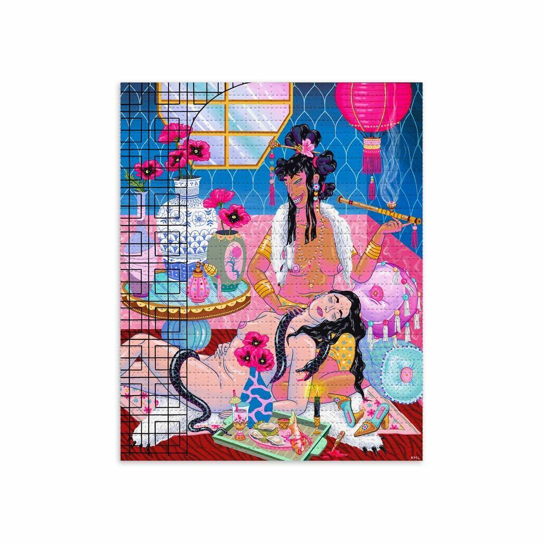 Embark on a vivid journey into the whimsical world of Kristen Liu Wong with her enchanting "We Dreamt of Poppies" Blotter Print. Crafted with meticulous detail and vibrant colors, this archival pigment print on perforated blotter paper invites you