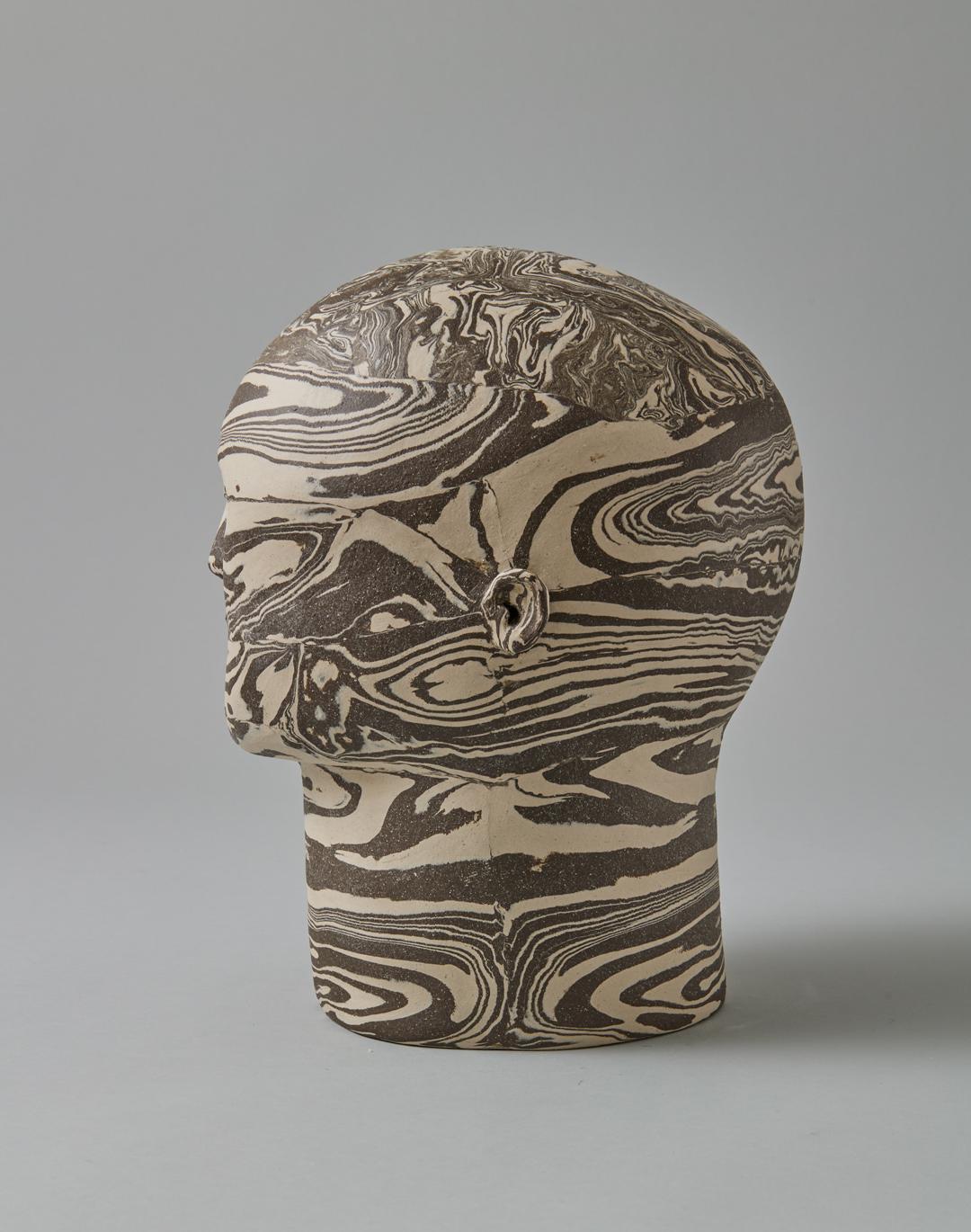 Maybe She's Not a Straight On Type of Gal, Marbled Ceramic Head, 21st Century - Sculpture by Kristen Newell