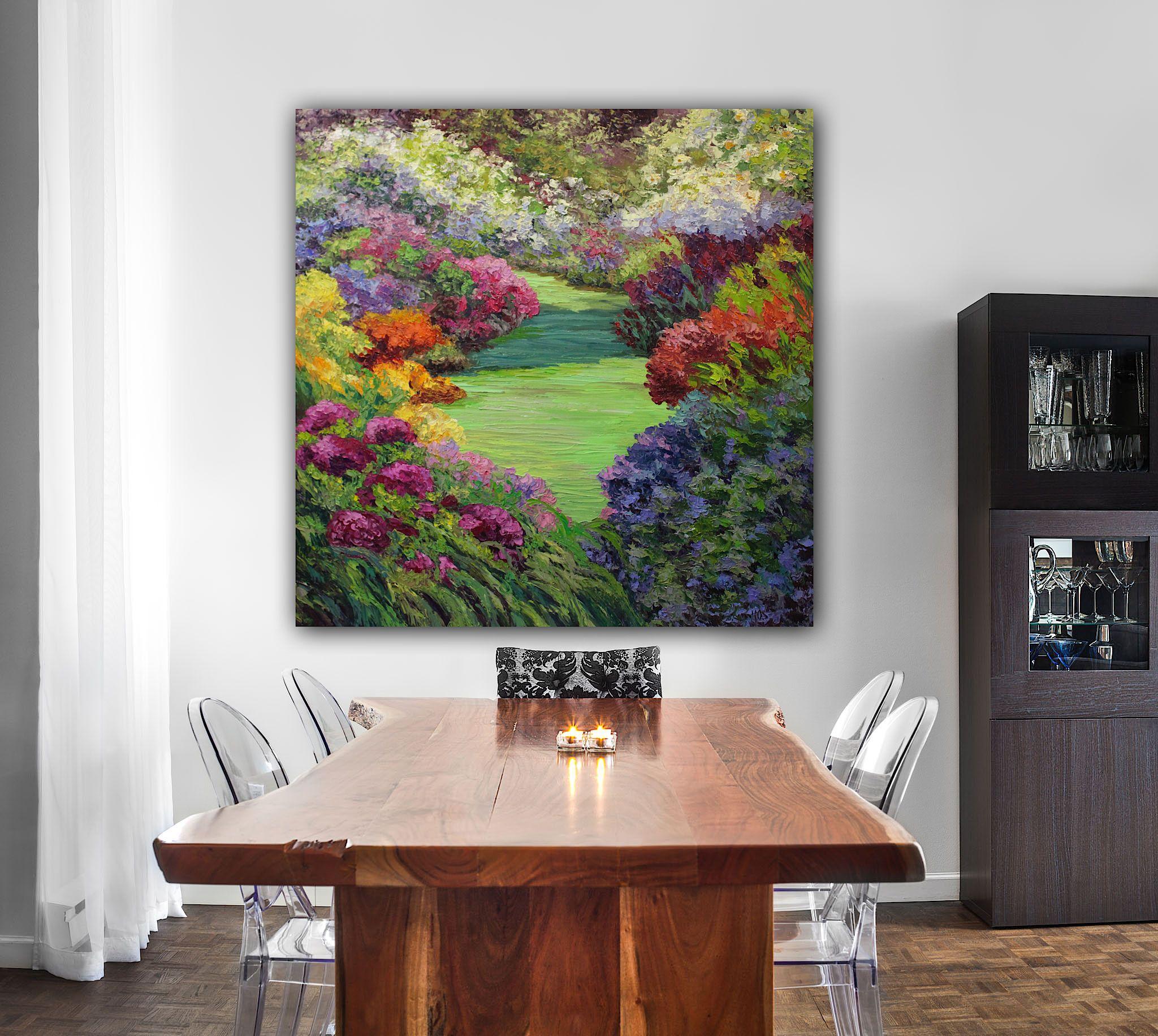 European Garden, Painting, Oil on Canvas For Sale 1