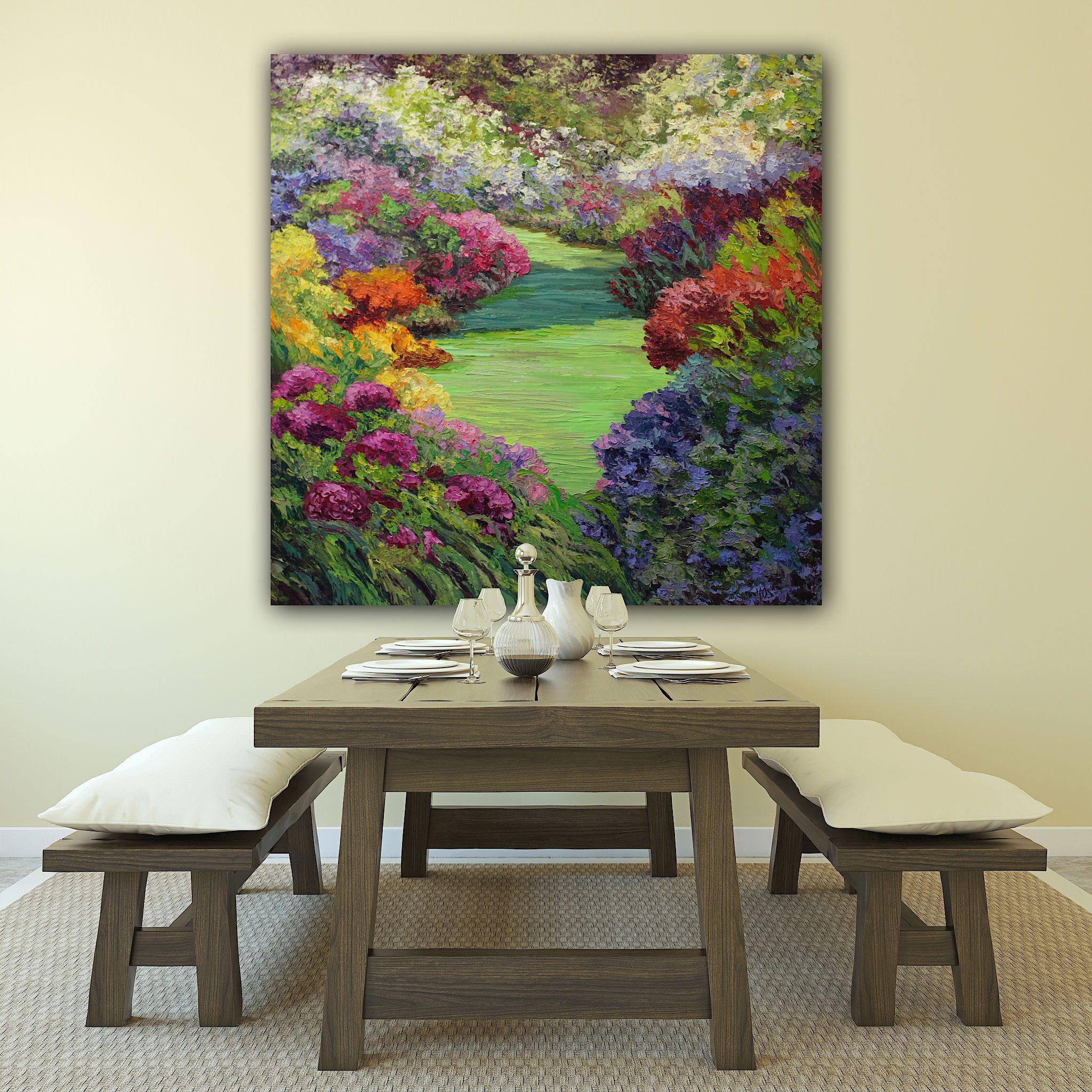 European Garden, Painting, Oil on Canvas For Sale 2